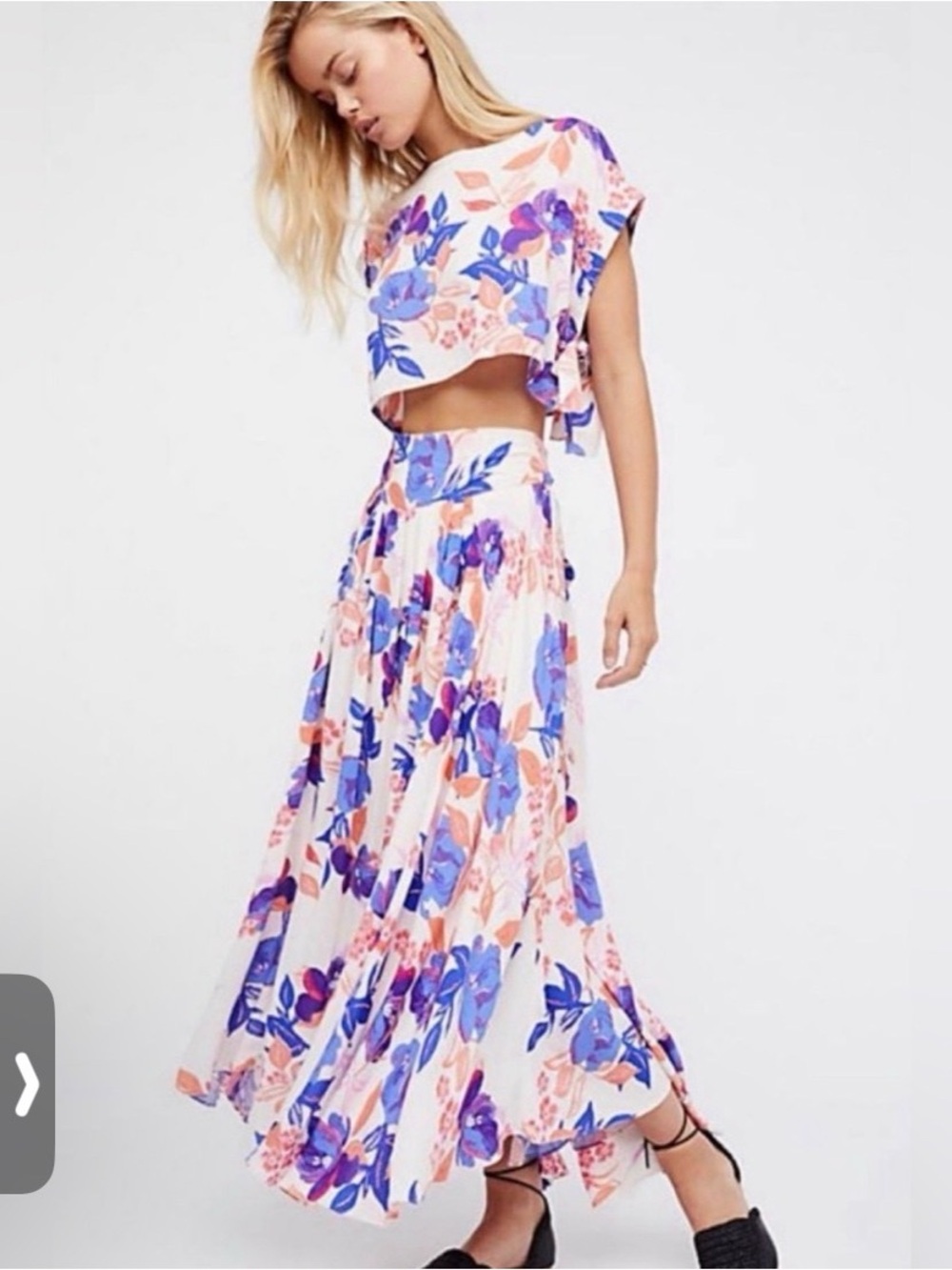 Free People Purple Pink Floral Maxi Skirt And Top Festival Set Bohemian